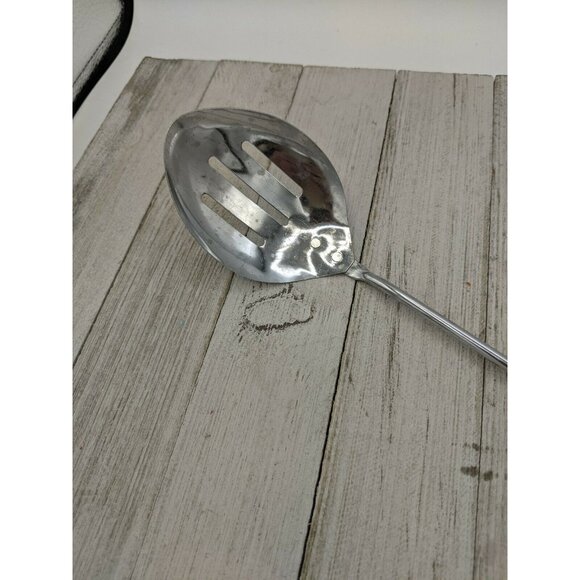 Vintage Ames 11" Slotted Serving Spoon #2 Black Handle Chrome Plated - Picture 3 of 7